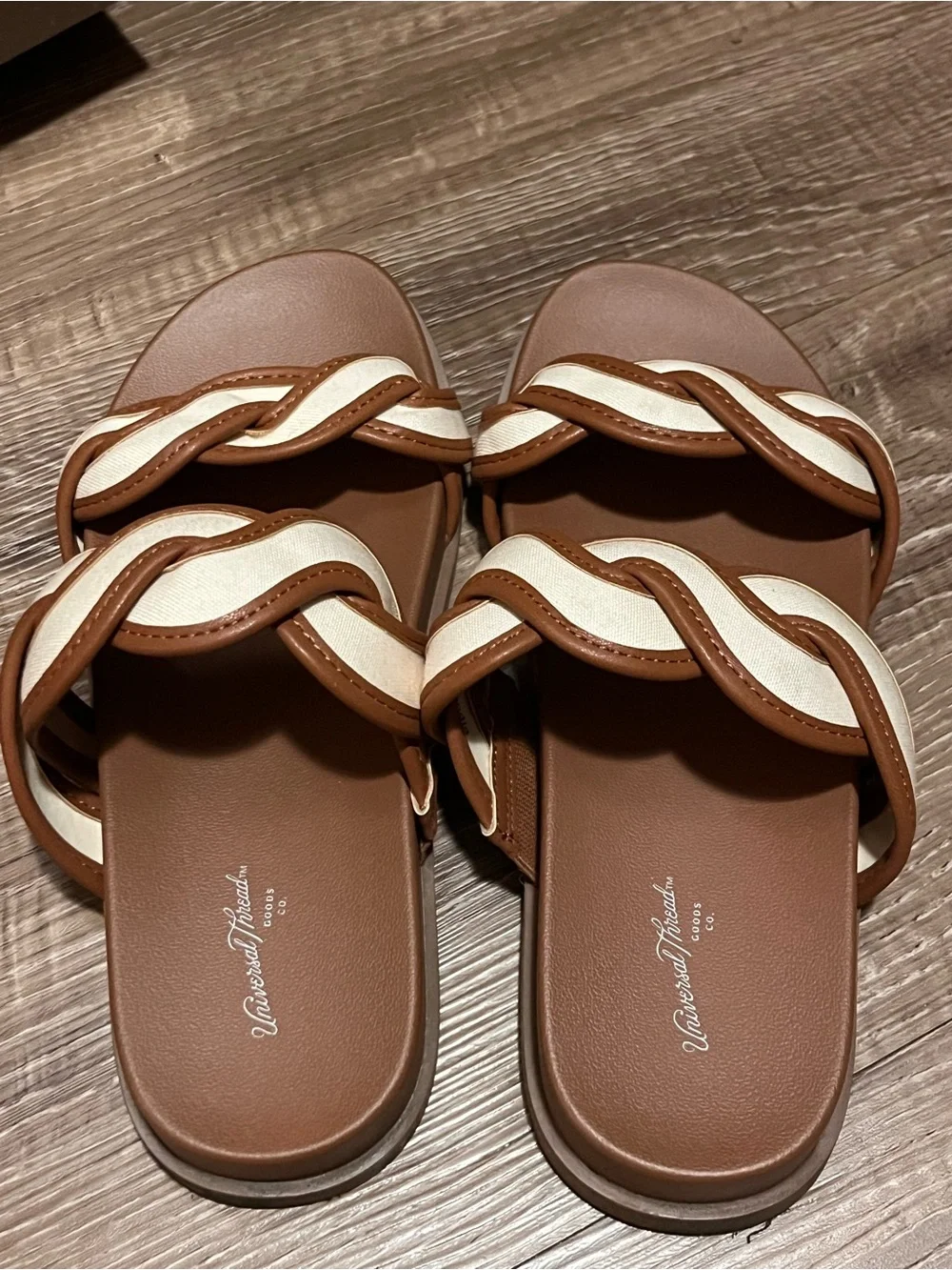 Universal Thread Tan and Cream Braided Slide Sandals
